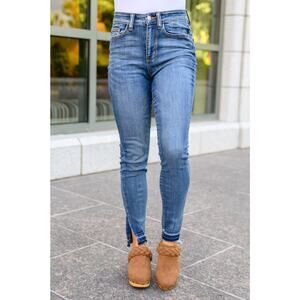 Judy Blue Catch and Release Side Slit Skinny Fit High Rise Dark Wash Denim Jeans